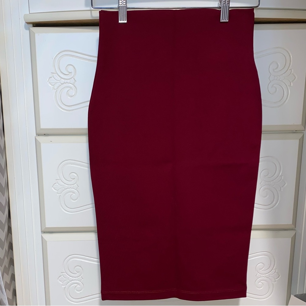 Mendocino Red High-Waisted Midi Pencil Skirt – Women’s Boutique Style – Size S